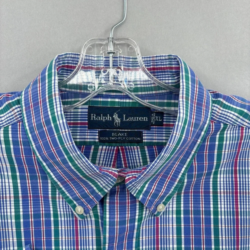 Polo Ralph Lauren Shirt Mens XL‎ Blue Pink Plaid Button Up Tartan Blake Vintage